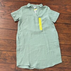 Three Dots Green Short Sleeve Dress